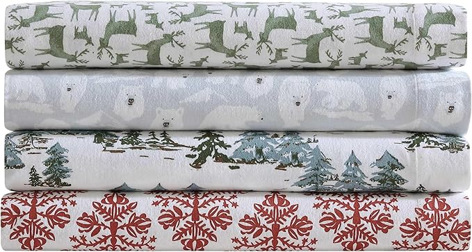 Eddie Bauer - Flannel Sheets King Size, Anti-Pilling & Wrinkle Resistant Cotton, Touchably Soft for All-Season Comfort - Bed Sheets with Matching Pillowcase & Fitted Sheet (Explorer Bears Grey)