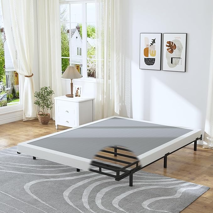Full Box Spring - 4 Inch High Profile Box Spring for Full Bed, Sturdy Metal Frame Mattress Foundation, Easy Assembly, Quiet & Noise-Free