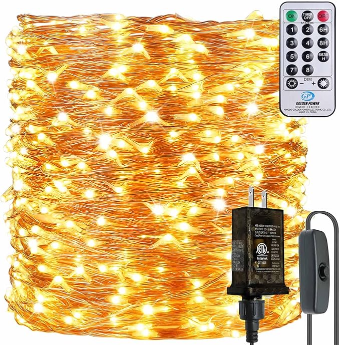165Ft Ultra Long 500 LEDs String Lights Plug in, with Switch/Timer, Waterproof Dimmable Copper String Lights for Home/Holiday Decor, 8 Modes Fairy Lights with Remote, Warm White UL Listed