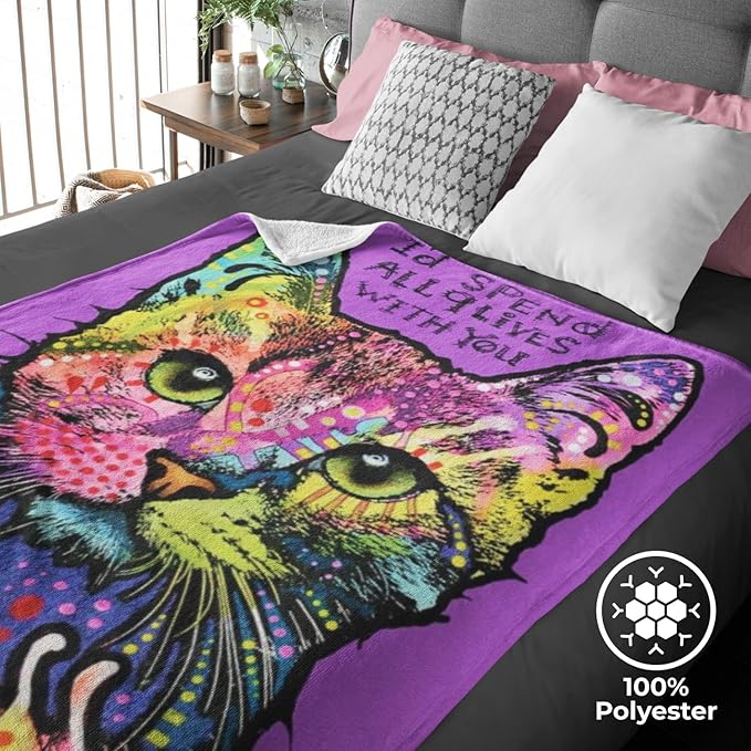Dawhud Direct 50x60-Inch Cat Blanket Dean Russo 9 Lives - Plush Fleece Throw Blanket for Adults and Kids - Soft and Cozy for Bed, Couch, or Travel - Thoughtful Cat Lover Gifts for Women