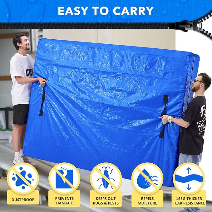 AlexHome Mattress Bag for Moving and Storage,Heavy Duty Tarp Reusable Mattress Storage Bag,Easy Carrier Mattress Moving Cover (King Size)