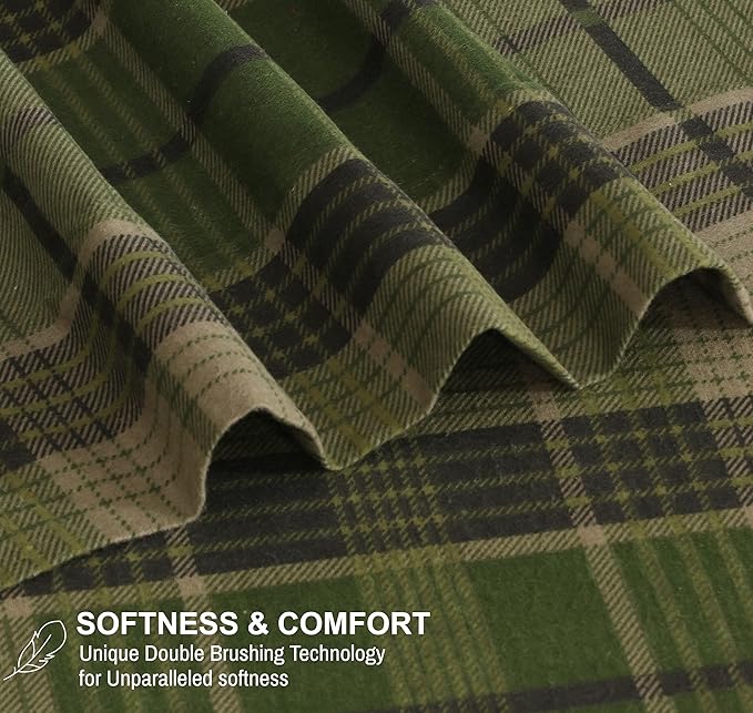 RUVANTI Flannel Sheets Full Size - 100% Cotton Double Brushed Bed Sheets Set, Deep Pockets 16 Inches, All Seasons Breathable & Extra Soft Full Sheets, Warm & Cozy, 4 Piece, DNA Plaid