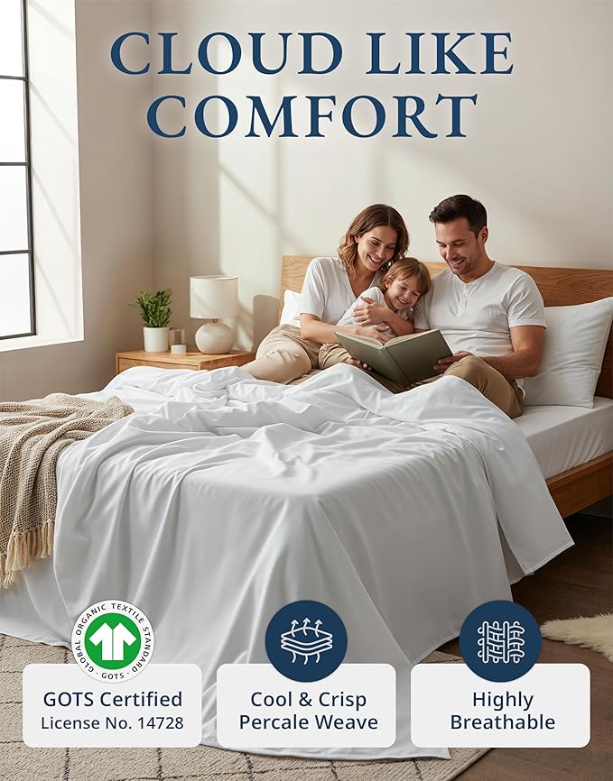 LANE LINEN RV Queen Sheets Set - 100% Organic Cotton Camper Sheet Sets 15" Deep Pocket Fitted (Short White)