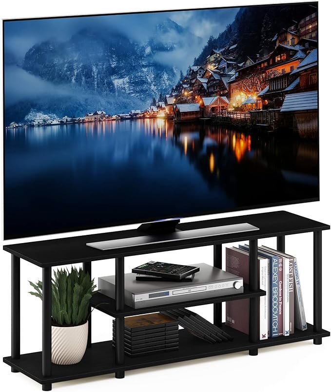 Furinno Turn-N-Tube No Tools 3D 3-Tier Entertainment TV Stand up to 50 inch TV, Round Tubes, Walnut