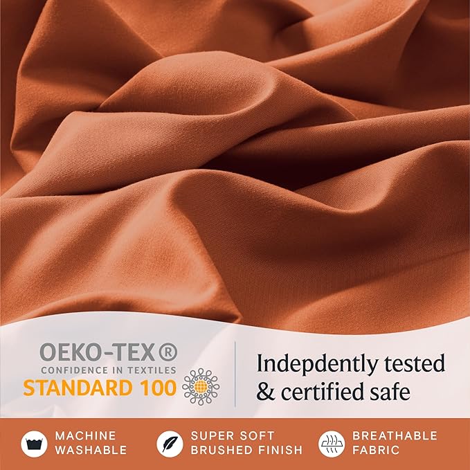 LuxClub 4 PC Queen Sheet Set, Deep Pockets Wrinkle Free Cooling Bed Sheets Hotel Bedding for Women, Men, Kids & Teens, Includes 1 Fitted Sheet, 1 Flat Sheet and 2 Pillowcases - Autumn Orange