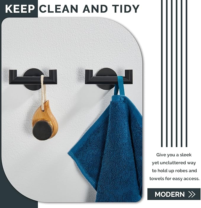 Angle Simple Double Towel Hook Matte Black 2 PCS, Stainless Steel Bathroom Robe Hook, Hand Towel Holder for Wall