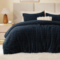BEDELITE Fleece Queen Comforter Set -Super Soft & Warm Fluffy Navy Faux Fur Bedding, Luxury Fuzzy Heavy Bed Set for Winter with 2 Pillow Cases