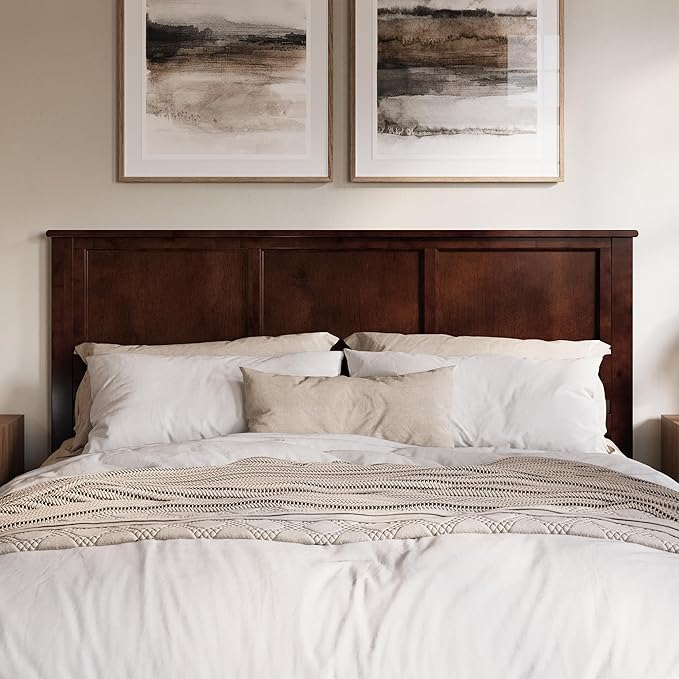 AFI, Madison King Solid Wood Panel Headboard with Attachable Charger, Walnut
