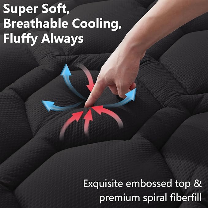 Full Size Mattress Pad Waterproof, Cooling Mattress Topper for Double Bed, Pillow Top Quilted Fitted Mattress Protector Cover with 8-21" Deep Pocket (54x75 inch, Black)