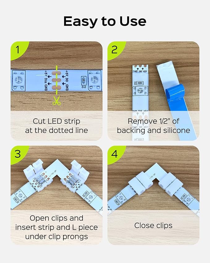 JACKYLED 30 Pcs 3-Pin LED Connectors, 10mm L Shape LED Strip Connectors Unwired Solderless Gapless Adapter Connectors Terminal Extension 12V 72W for WS2811 WS2812B SK6812 LED Strip -10 Packs