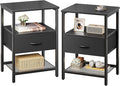 Huuger Nightstand Set of 2, Night Stand with Fabric Drawer, Mesh Shelf, Side Table with Storage, Fabric Drawer Dresser, Open Shelf, Metal Frame, Bedroom, Black