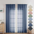Aiyufeng Linen Textured Blue Sheer Curtains 72 inches Long 2 Panels, Sheer Navy Blue Curtains Breathable Elegant Drapes for Living Room Kitchen, 40Wx72L inch