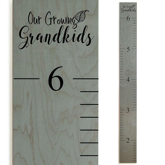 Headwaters Studio Wooden Growth Chart – Kids Height Chart, Wall Measurement for Kids, Height Chart for Wall, Growth Ruler for Children – Our Growing Grandkids, Gray (63"x6.7")