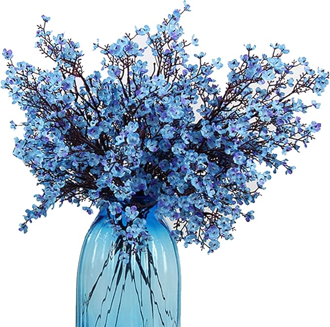 JAKY-Global Babys Breath Fabric Cloth Artificial Flowers 12 Bundle European Fake Silk Plants Decor Wedding Party Decoration Bouquets Real Touch DIY Home Garden(Blue 12Bundles)