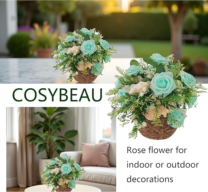 Artificial Rose Flowers 25pcs, Cyan Foam Fake Rose Faux Flower for Wedding Bouquets Bridal Shower Centerpieces Floral Arrangements Home Decorations Party Backdrops Table
