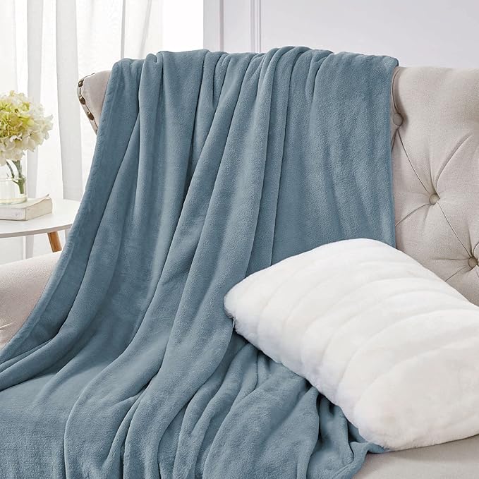 Walensee Fleece Blanket Plush Throw Fuzzy Lightweight (Queen Size 90x90 Washed Blue/Slate Blue/Grey Blue) Super Soft Microfiber Flannel Blankets for Couch, Bed, Sofa Warm and Cozy for All Seasons