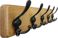 Dseap Coat Rack Wall Mount - Heavy-Duty Robust Barnwood-Style Wooden Wall Coat Hanger Hook Rail with 5 Triple Hooks for Winter Coats Hat Jacket Clothing, Weathered Brown & Black