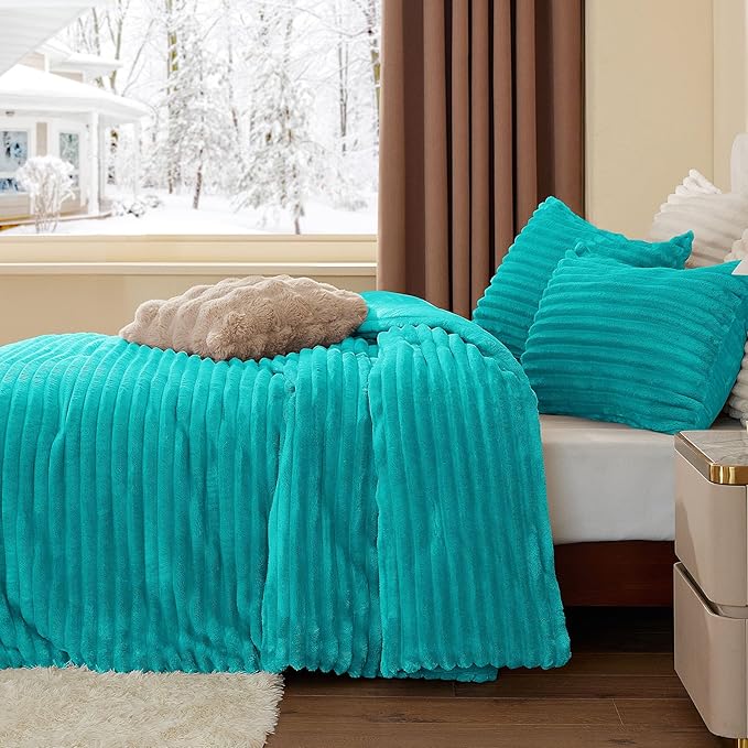BEDELITE Fleece Twin Comforter Set -Super Soft & Warm Fluffy Teal Bedding, Luxury Fuzzy Heavy Bed Set for Winter with 1 Pillow case