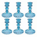 Glass Candlestick Holder,Striped Taper Candle Holders,Set of 6 Candle Stand for Table Centerpieces, Home Decor,Weddings,Festival and Parties (Blue Stripe Pattern)