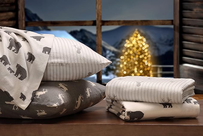 Eddie Bauer - King Sheets, Cotton Flannel Bedding Set, Brushed For Extra Softness, Cozy Home Decor (Bear Family, King)