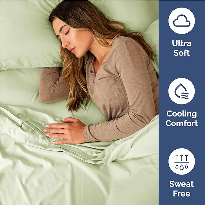 Twin XL 4 Piece Sheet Set - Comfy Breathable & Cooling - Ultra Soft Hotel Luxury Bedding Set w/ 8-16 Inch Deep Pockets - 1 Flat & 1 Fitted Sheet & 2 Pillowcases - Wrinkle Free & Easy Care - Light Sage