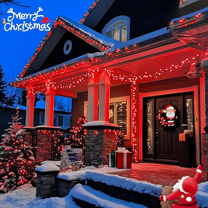 JMEXSUSS 250 LED Red Christmas Lights Indoor Outdoor Waterproof with 8 Modes, 91.5ft Expandable Red String Lights for Bedroom Tree Patio Garden Party Holiday Decorations