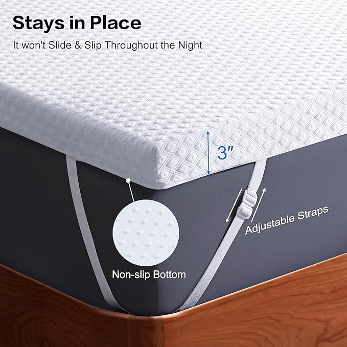 RISAR Memory Foam Mattress Topper California King Size Mattress pad 3’’ Inch High Density Mattress Cooling Gel Thick Topper for Back Pain Relief Best Soft Bed with Cover(72 x 84 inch)