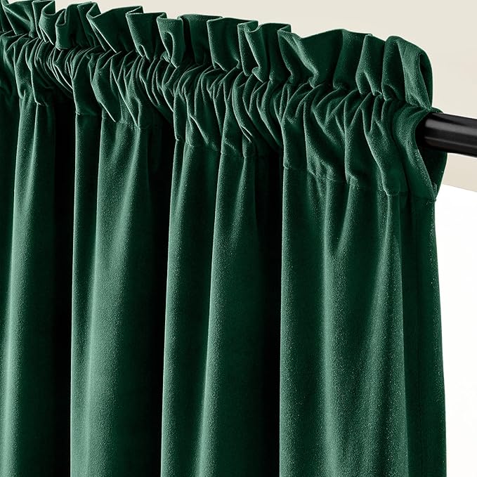 Lazzzy Velvet Blackout Curtains Thermal Insulated Room Window Drapes Super Soft Luxury Curtains for Living Room Bedroom Rod Pocket 2 Panels, Emerald Green, 52" W x 108" L