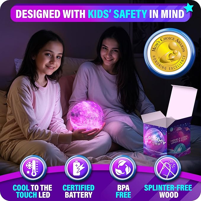 Mind-Glowing Galaxy Moon Lamp with Multi Colors, Touch/Remote, Wood Stand - Teen Girl Room Decor, Trendy Stuff - Christmas Gift for Any Year Old Teenage Girl - Cool Night Light for Kids (5.9 inch)