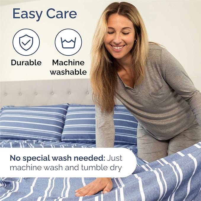 King 6 Piece Sheet Set - Comfy Breathable & Cooling - Soft Hotel Luxury Bedding Set with 8-16 Inch Deep Pockets - 1 Flat & 1 Fitted Sheet & 4 Pillowcases - Wrinkle Free & Easy Care - Blue Stripes 3