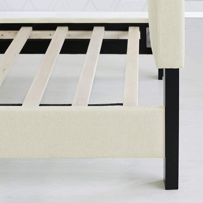Furinno Laval Button Tufted Upholstered Platform Bed Frame, Twin, Linen