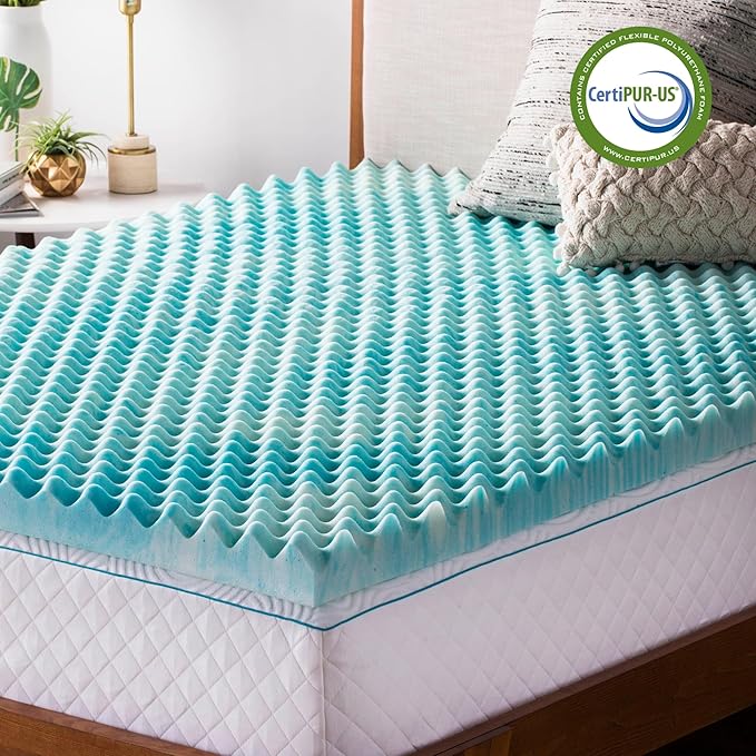 Linenspa 2 Inch Convoluted Gel Swirl Memory Foam Mattress Topper - Promotes Airflow - Relieves Pressure Points - Full