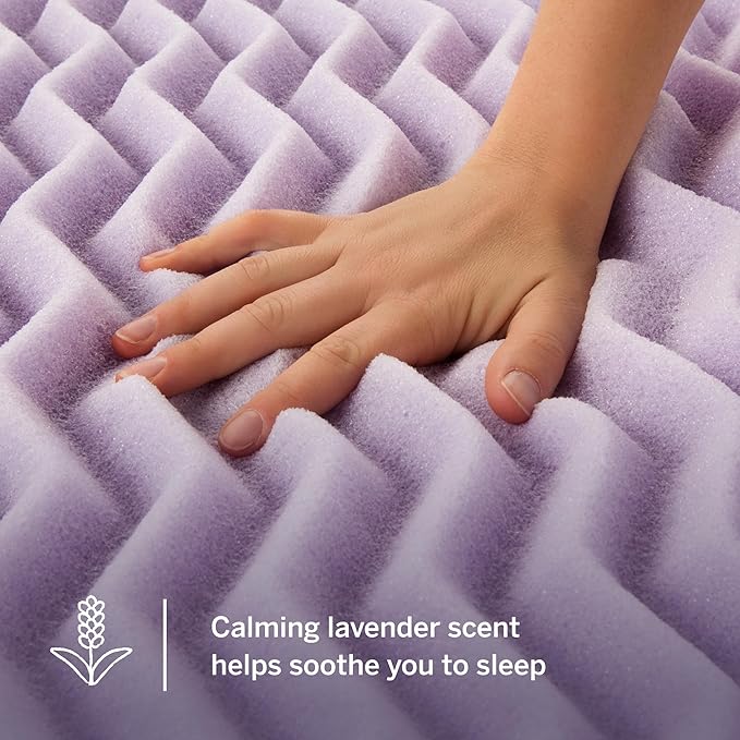 LUCID Lavender Infused 3 Inch Memory Foam Mattress Topper with 5 Zones – Twin XL Size – Plush Feel – CertiPUR Certified – Dorm Room Essentials