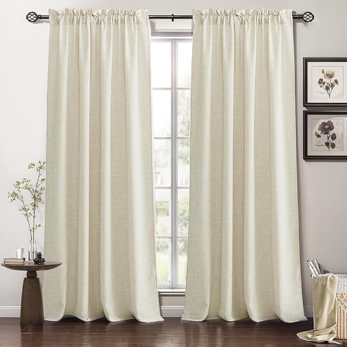 RYB HOME Living Room and Dining Room Curtains and Drapes Linen Sheer, Light Filtering Curtains 108 inches Long, Weave Textured/Rod Pocket, Cream Colored, W 52 x L 108 inches, 2 Panels Set