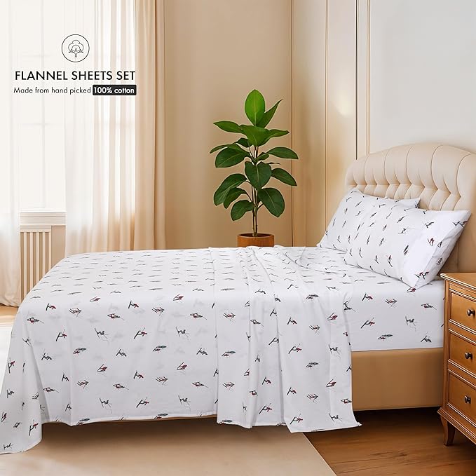 RUVANTI Flannel Sheets California King Size - 100% Cotton Brushed Cal King Bed Sheets Set - Deep Pockets 14 Inches - All Seasons Breathable & Extra Soft - Warm & Cozy, 4 Piece, Flurry Friends