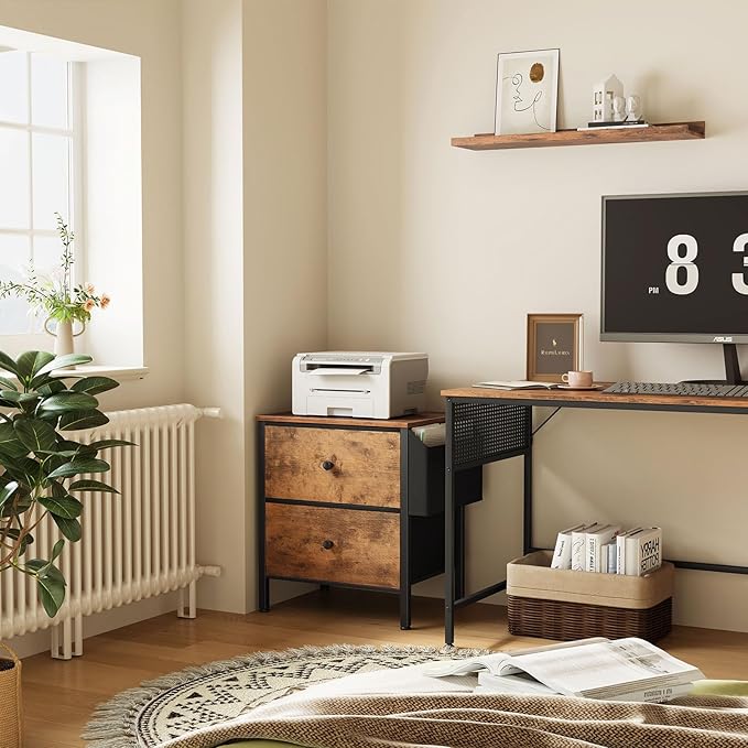 BOLUO Night Stand with Drawers for Bedroom - Small nightstand with Pocket 2 Drawer Dresser End Table Brown