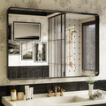 ISKM Black Bathroom Mirror for Wall 48" x 32" Matte Black Framed Vanity Mirror Anti-Rust Tempered Glass Hangs Horizontal or Vertical
