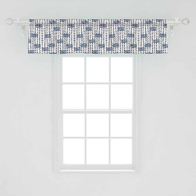 Ambesonne Ethnic Window Valance, Messy Waves and Small Triangles Indonesian Traditional Pattern Watercolors, Curtain Valance for Kitchen Bedroom Decor with Rod Pocket, 42" x 12", Navy Blue and Cream