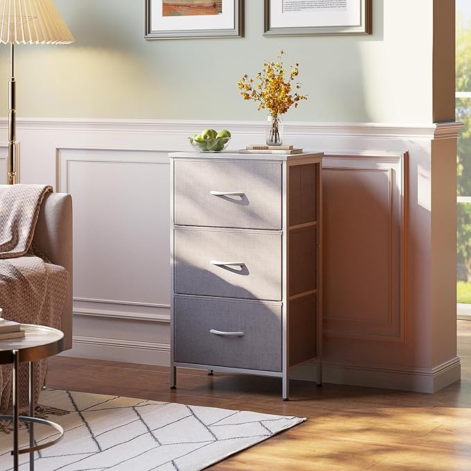 AODK Dresser for Bedroom Nightstand Small Dressers Chest of Drawers End Table for Living Room, Closet Dresser with 3 Storage Drawers Organizer Clothes, Light Grey