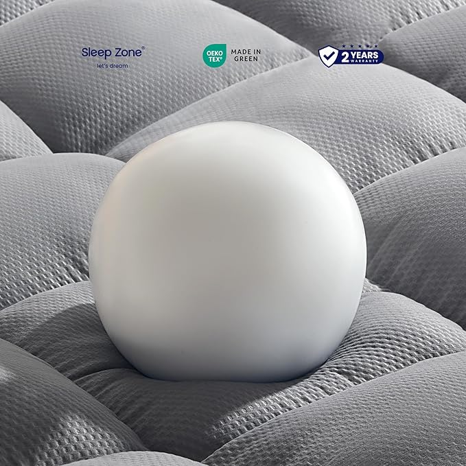 SLEEP ZONE King Mattress Topper Washable, Deep Pocket Mattress Pad, Thick Fitted Mattress Cover for Back Pain, Breathable Mattress Protector, Hotel Quality (Grey, King)