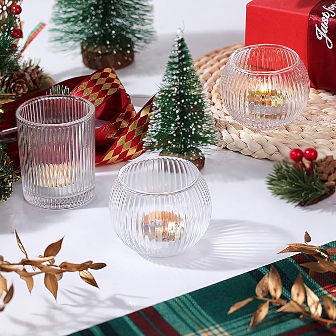 Clear Votive Candle Holders Set of 10-Round Glass Candle Holders Bulk for Wedding Table Centerpiece,Tea Lights Candle Holder Glass for Bridal Shower,Home & Dinner Party Decor