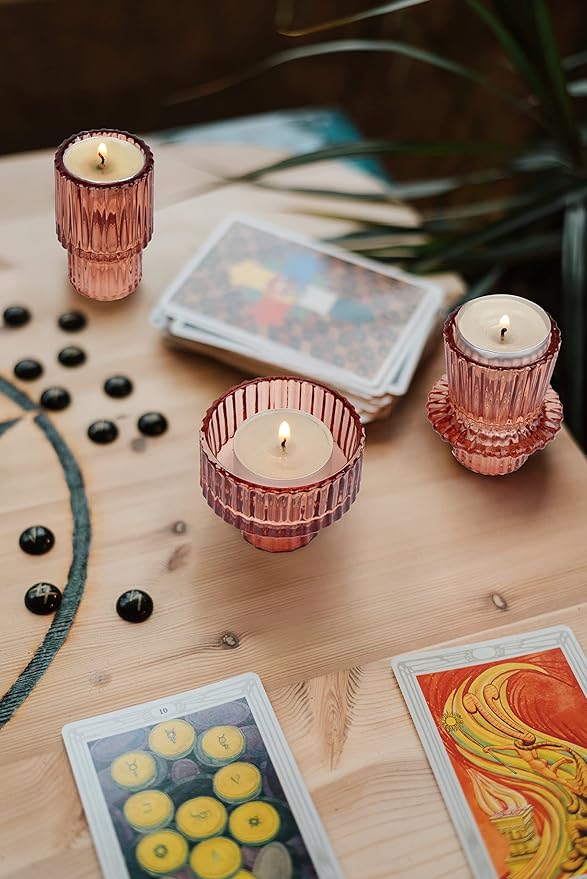 Vixdonos Glass Candlestick Holders Tealight Candle Holders for Table Centerpieces, Wedding Decor and Dinner Party (3 Pcs, Reddish Brown)