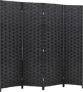 FDW Room Divider Wood Screen 4 Panel Folding Portable Partition Screens Wooden Mesh Woven Design Room Screen Divider for Home Office (Coal Black)