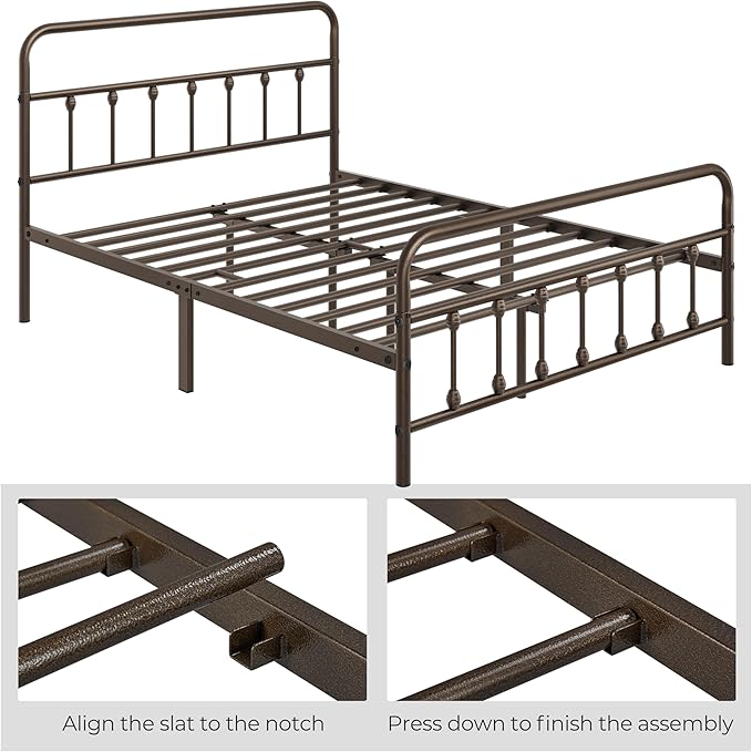 Yaheetech Classic Metal Platform Bed Frame Mattress Foundation with Victorian Style Iron-Art Headboard/Footboard/Under Bed Storage/No Box Spring Needed/Full Size Bronze