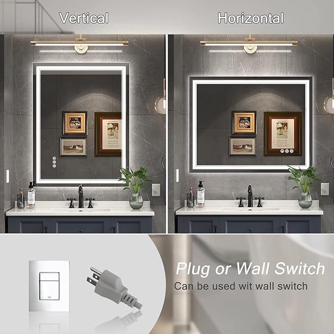 24x32 Inch Led Mirror for Bathroom with Front Light and Backlit, Dimmable Anti Fog Wall Bathroom Mirror with Led Lights, Water Proof, Decor Vanity Mirror