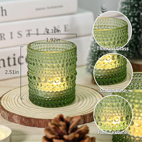24 Pcs Votive Candle Holders, Bright Green Glass Holders Bulk for Table Centerpiece, Tea Lights Candle Holders for Wedding Shower, Party and Home Decor