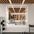 Koonmi Home Gym Mirror, 47"x47" Heavy Duty Large Seamless Tempered Glass Wall Mirrors with LED Lights for Gym, Workout, Yoga, Fitness, Dance Studio, Home, Exercise Room, Bathroom