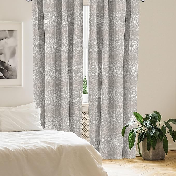 Ambesonne Grey Curtains, Victorian Lace Flowers and Leaves Retro Background Old Fashioned Graphic, Window Treatments 2 Panel Set for Living Room Bedroom, Pair of - 28" x 95", Warm Taupe