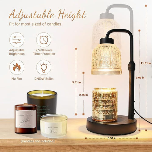 AIFEI Candle Warmer Lamp with Timer, Dimmable Adjustable Height Candle Lamp, Birthday Gifts for Women Mom Sister Friends, Candle Warmer Gifts New Home Decor, Candle Lamp Warmer with 2 Bulbs - Black