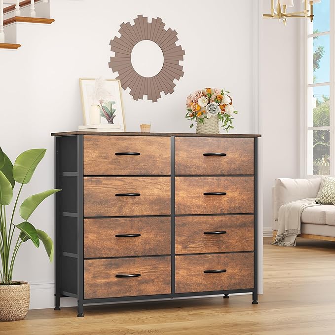 YITAHOME 8 Drawers Fabric Dresser, Furniture Storage Tower Cabinet, Organizer for Living Room, Hallway, Closet, Sturdy Steel Frame, Wooden Top, Easy-to-Pull Fabric Bins